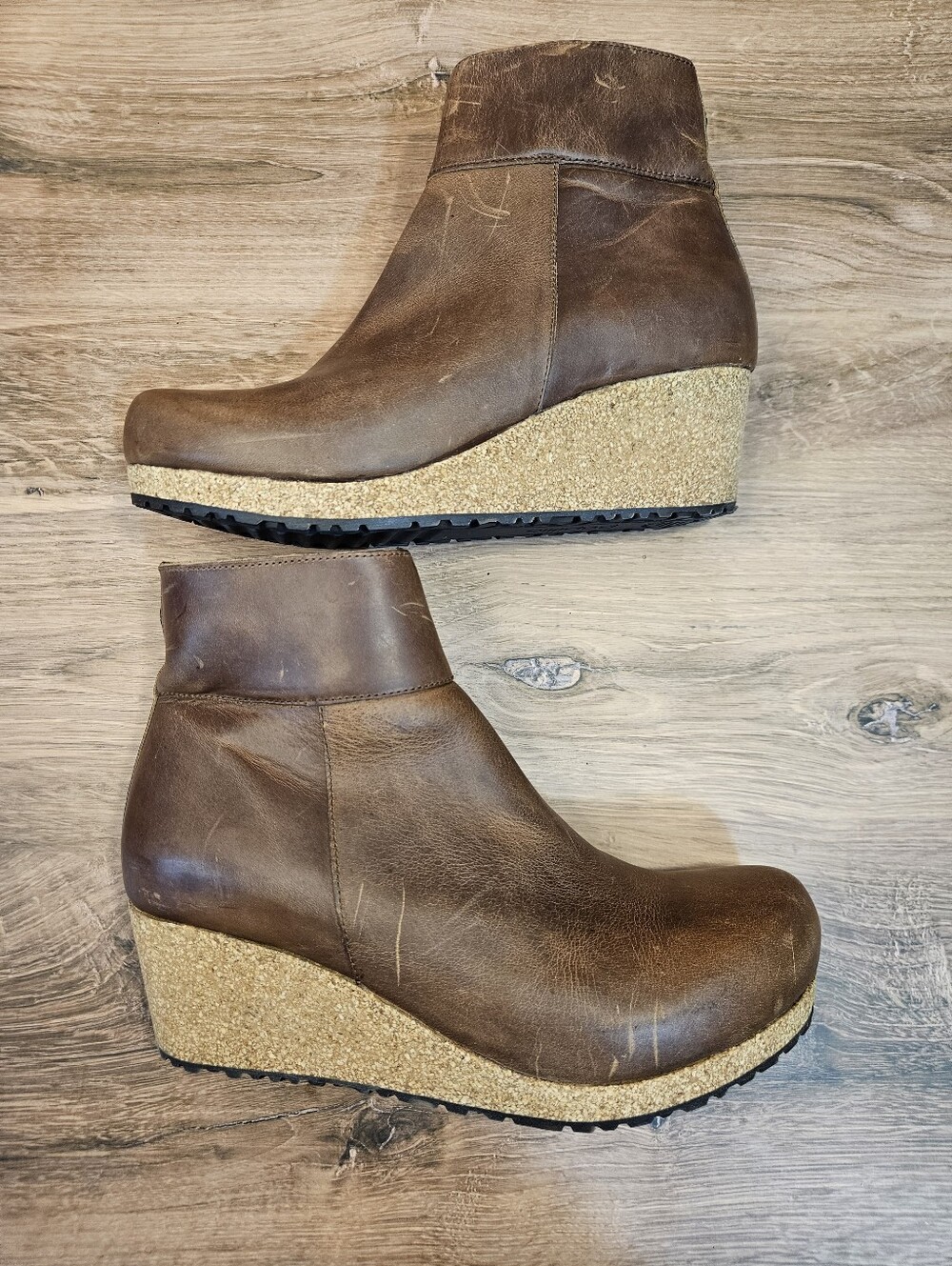 Papillio brown leather wedge ankle bootie with zip closure. Size 39 (US 8)